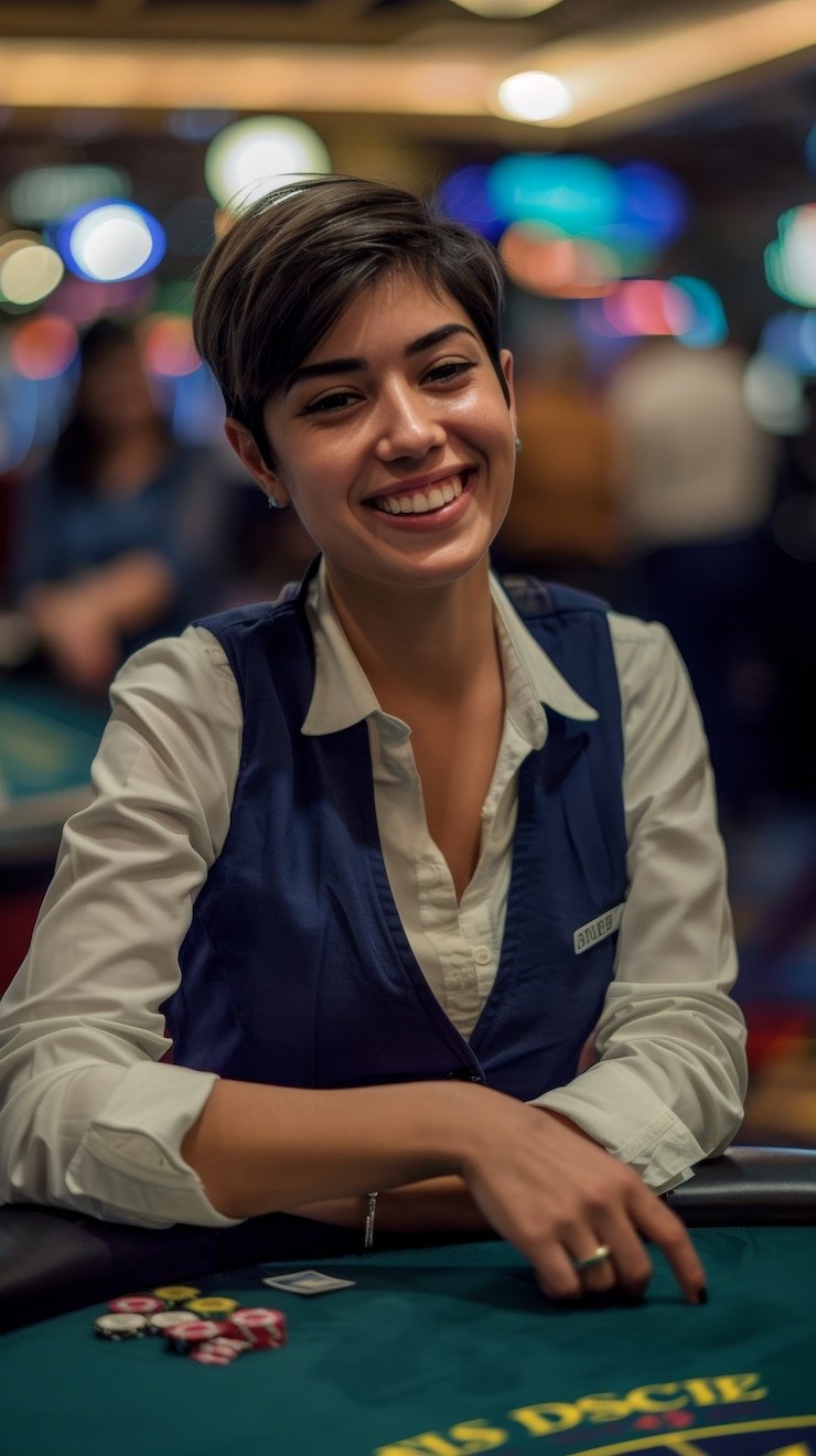 Live dealer at gacor180 situs baccarat table with card shoe and betting layout